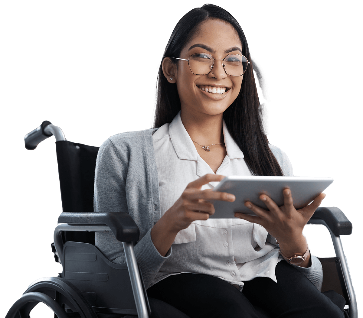 Accessible Woman in a wheelchair on a tablet