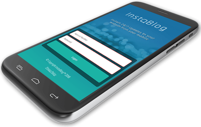 InstaBlog on a smart phone showing login screen