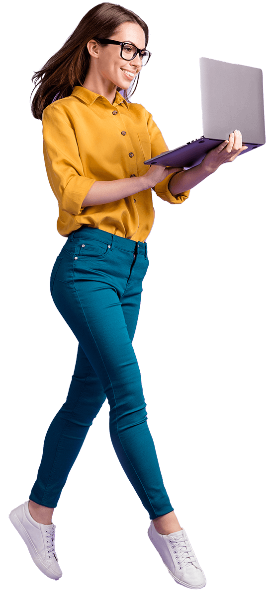 Woman Jumping with Laptop